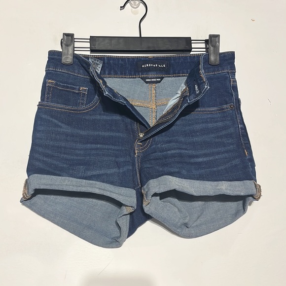 Aeropostale Dark Wash High Rise Midi Cuffed Denim Shorts Size 4 - Picture 3 of 7